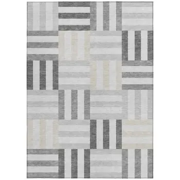 9' X 12' Gray And Ivory Geometric Washable Indoor Outdoor Area Rug