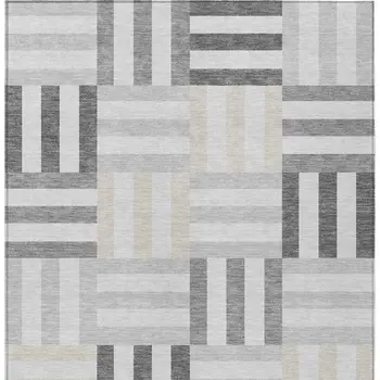 10' X 14' Gray And Ivory Geometric Washable Indoor Outdoor Area Rug