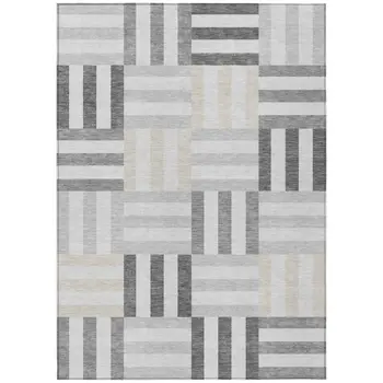 10' X 14' Gray And Ivory Geometric Washable Indoor Outdoor Area Rug