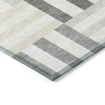 10' X 14' Gray And Ivory Geometric Washable Indoor Outdoor Area Rug