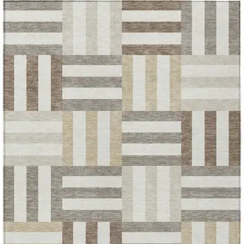 5' X 8' Ivory Gray And Brown Geometric Washable Indoor Outdoor Area Rug