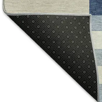 9' X 12' Navy Blue Ivory And Khaki Geometric Washable Indoor Outdoor Area Rug