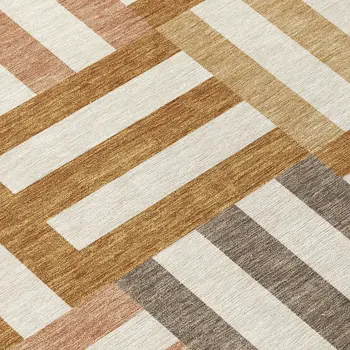 8' Chili Red Ivory And Copper Round Geometric Washable Indoor Outdoor Area Rug
