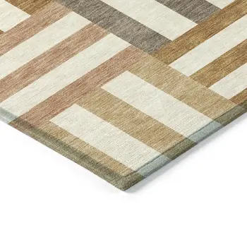 8' X 10' Chili Red Ivory And Copper Geometric Washable Indoor Outdoor Area Rug