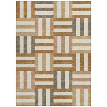 10' X 14' Chili Red Ivory And Copper Geometric Washable Indoor Outdoor Area Rug