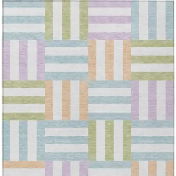 3' X 5' Pearl Blue And Lavender Geometric Washable Indoor Outdoor Area Rug