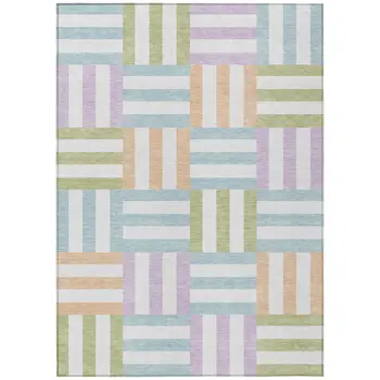 3' X 5' Pearl Blue And Lavender Geometric Washable Indoor Outdoor Area Rug