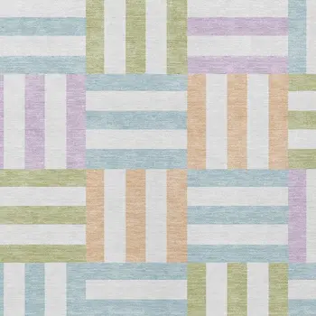 3' X 5' Pearl Blue And Lavender Geometric Washable Indoor Outdoor Area Rug