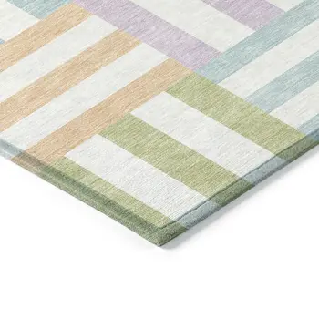 5' X 8' Pearl Blue And Lavender Geometric Washable Indoor Outdoor Area Rug
