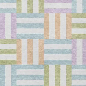8' X 10' Pearl Blue And Lavender Geometric Washable Indoor Outdoor Area Rug