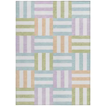 9' X 12' Pearl Blue And Lavender Geometric Washable Indoor Outdoor Area Rug