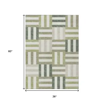 3' X 5' Sage Ivory And Taupe Geometric Washable Indoor Outdoor Area Rug