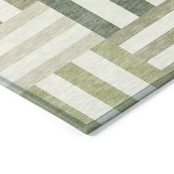 3' X 5' Sage Ivory And Taupe Geometric Washable Indoor Outdoor Area Rug