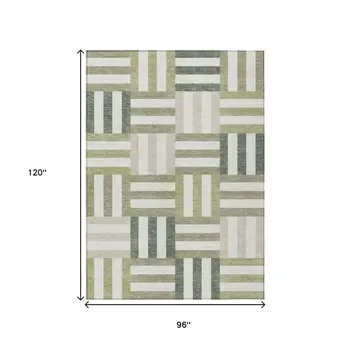 8' X 10' Sage Ivory And Taupe Geometric Washable Indoor Outdoor Area Rug