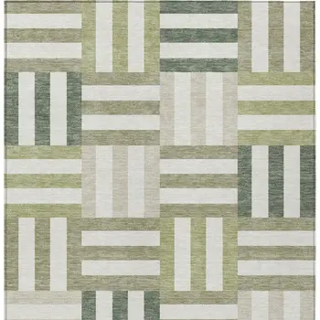9' X 12' Sage Ivory And Taupe Geometric Washable Indoor Outdoor Area Rug