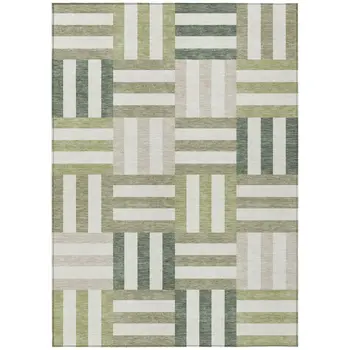 9' X 12' Sage Ivory And Taupe Geometric Washable Indoor Outdoor Area Rug