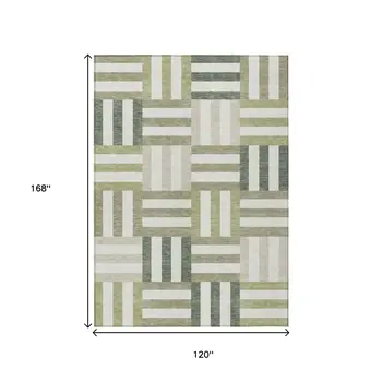 10' X 14' Sage Ivory And Taupe Geometric Washable Indoor Outdoor Area Rug