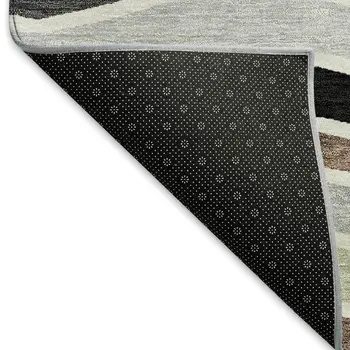 5' X 8' Black Pewter And Ivory Striped Washable Indoor Outdoor Area Rug