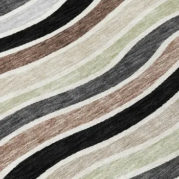 5' X 8' Black Pewter And Ivory Striped Washable Indoor Outdoor Area Rug