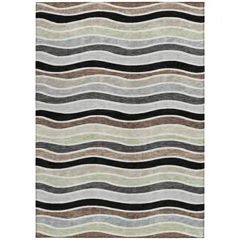 10' X 14' Black Pewter And Ivory Striped Washable Indoor Outdoor Area Rug