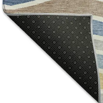 3' X 5' Blue Ivory And Gold Striped Washable Indoor Outdoor Area Rug