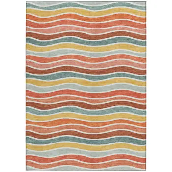 3' X 5' Coral Gold And Peach Striped Washable Indoor Outdoor Area Rug