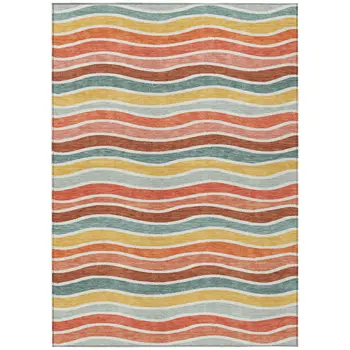 3' X 5' Coral Gold And Peach Striped Washable Indoor Outdoor Area Rug