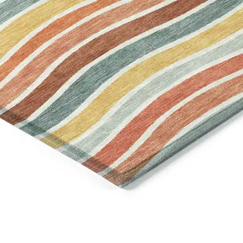 3' X 5' Coral Gold And Peach Striped Washable Indoor Outdoor Area Rug