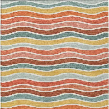 3' X 5' Coral Gold And Peach Striped Washable Indoor Outdoor Area Rug