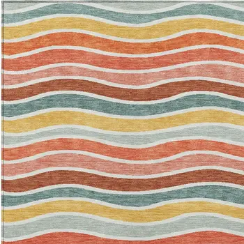 5' X 8' Coral Gold And Peach Striped Washable Indoor Outdoor Area Rug