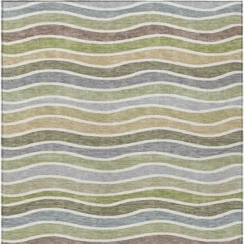 5' X 8' Fern Green Ivory And Wheat Striped Washable Indoor Outdoor Area Rug