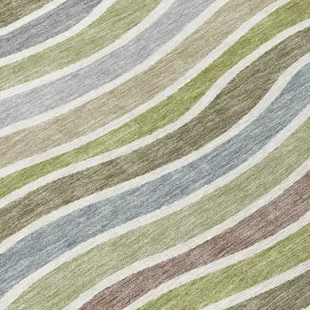 8' Fern Green Ivory And Wheat Round Striped Washable Indoor Outdoor Area Rug