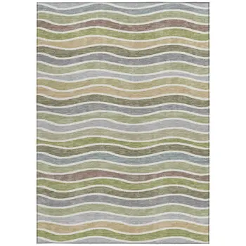8' X 10' Fern Green Ivory And Wheat Striped Washable Indoor Outdoor Area Rug