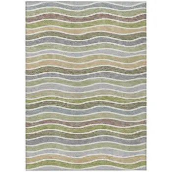 8' X 10' Fern Green Ivory And Wheat Striped Washable Indoor Outdoor Area Rug