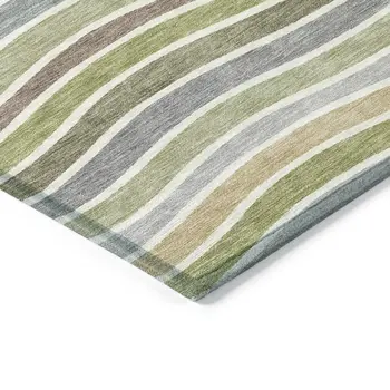 8' X 10' Fern Green Ivory And Wheat Striped Washable Indoor Outdoor Area Rug