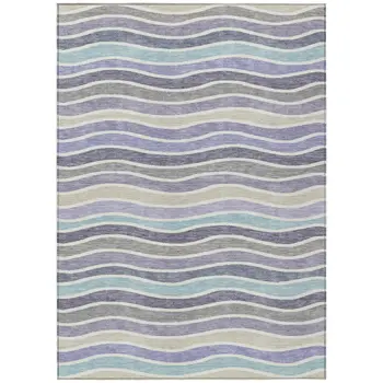 3' X 5' Lavender Tan And Ivory Striped Washable Indoor Outdoor Area Rug