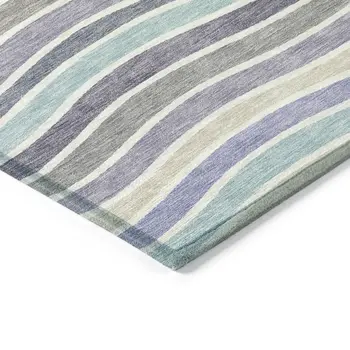 3' X 5' Lavender Tan And Ivory Striped Washable Indoor Outdoor Area Rug