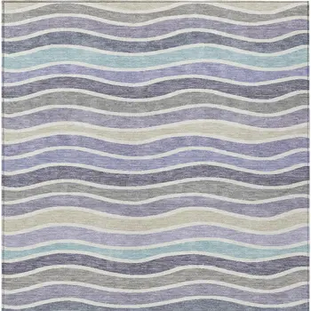 5' X 8' Lavender Tan And Ivory Striped Washable Indoor Outdoor Area Rug