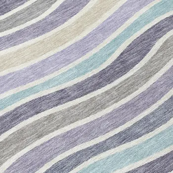 8' Lavender Tan And Ivory Round Striped Washable Indoor Outdoor Area Rug