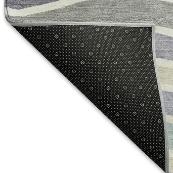 10' X 14' Lavender Tan And Ivory Striped Washable Indoor Outdoor Area Rug