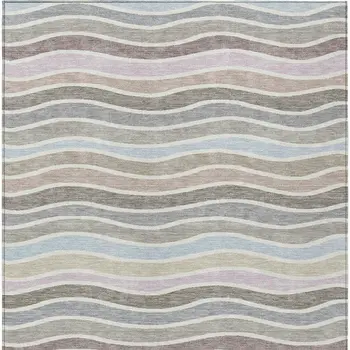 3' X 5' Tan Beige And Ivory Striped Washable Indoor Outdoor Area Rug