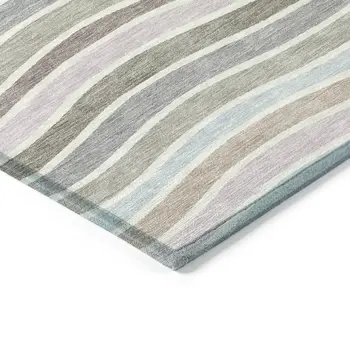 3' X 5' Tan Beige And Ivory Striped Washable Indoor Outdoor Area Rug