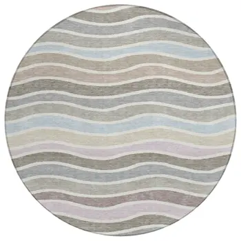 8' Tan Beige And Ivory Round Striped Washable Indoor Outdoor Area Rug