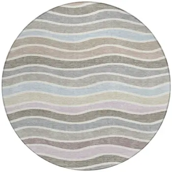 8' Tan Beige And Ivory Round Striped Washable Indoor Outdoor Area Rug