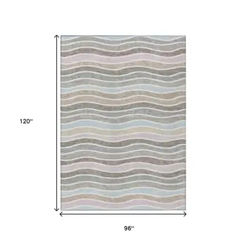 8' X 10' Tan Beige And Ivory Striped Washable Indoor Outdoor Area Rug