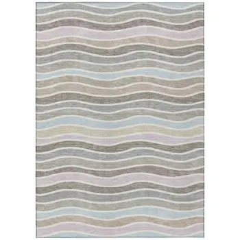 10' X 14' Tan Beige And Ivory Striped Washable Indoor Outdoor Area Rug