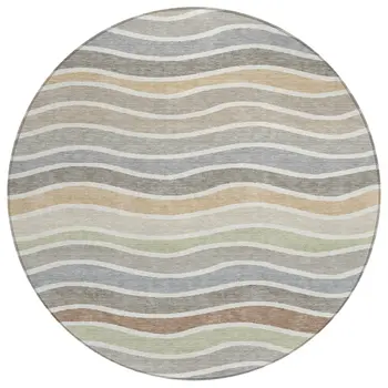 8' Taupe Ivory And Wheat Round Striped Washable Indoor Outdoor Area Rug