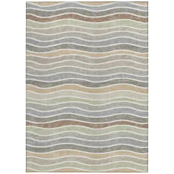 8' X 10' Taupe Ivory And Wheat Striped Washable Indoor Outdoor Area Rug