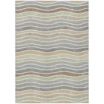 8' X 10' Taupe Ivory And Wheat Striped Washable Indoor Outdoor Area Rug