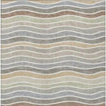 8' X 10' Taupe Ivory And Wheat Striped Washable Indoor Outdoor Area Rug